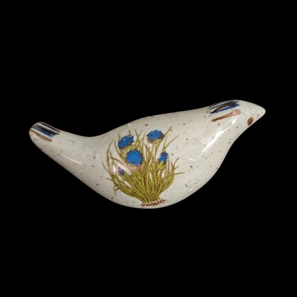 Vintage Ceramic Bird Salt Pepper Shakers Blue Floral Speckled Pottery Set - Picture 6 of 10